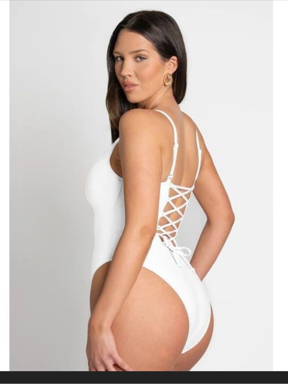 TA3 Women’s white high cut plungey One-Piece Swim Suit